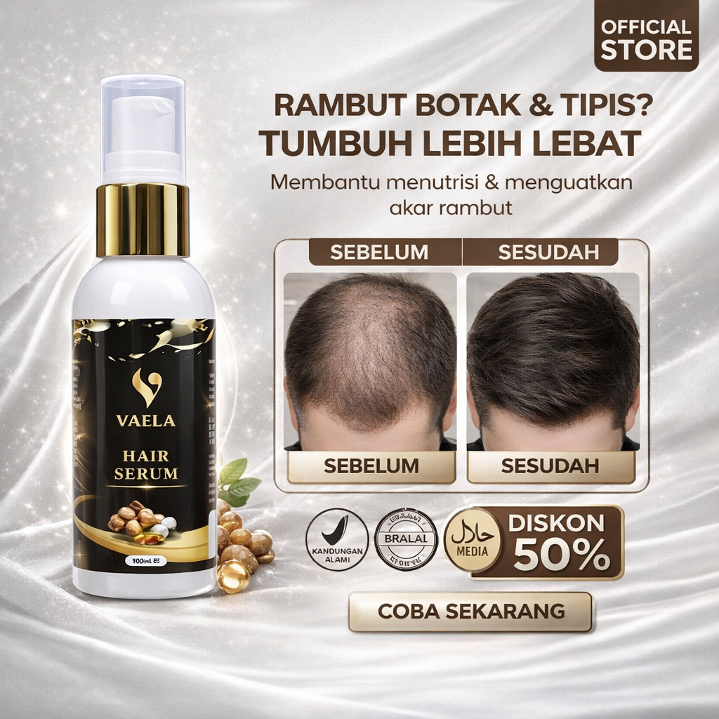 Vaela Hair Serum Pria Penumbuh Rambut Botak Depan Atas Melebatkan Rambut dan Menguatkan Akar