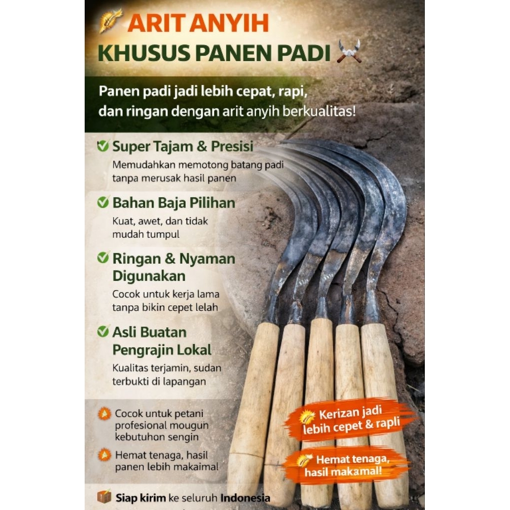 arit anyih-anyih padi ukuran kecil bahan baja sepuh