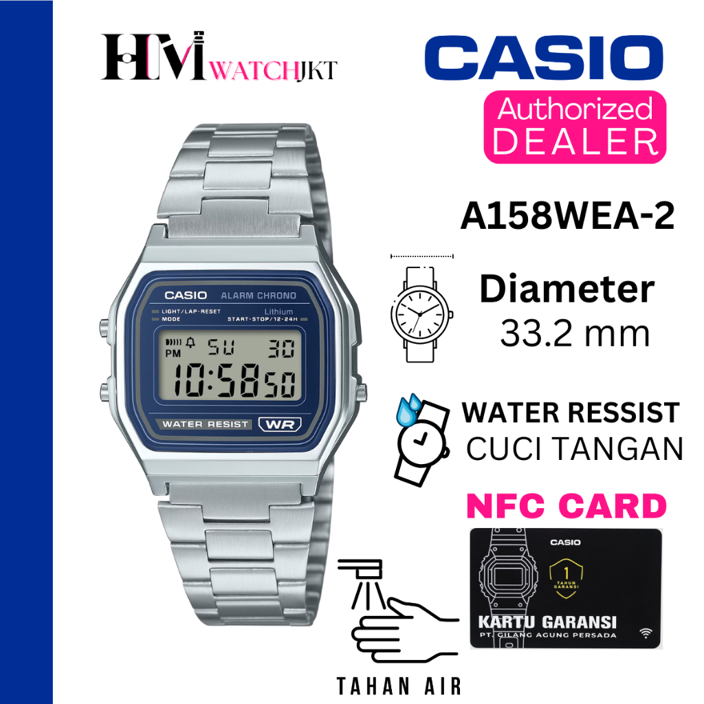 CASIO A158WEA-2DF Jam Tangan Unisex Original Digital Antiair A158WEA-2 A158