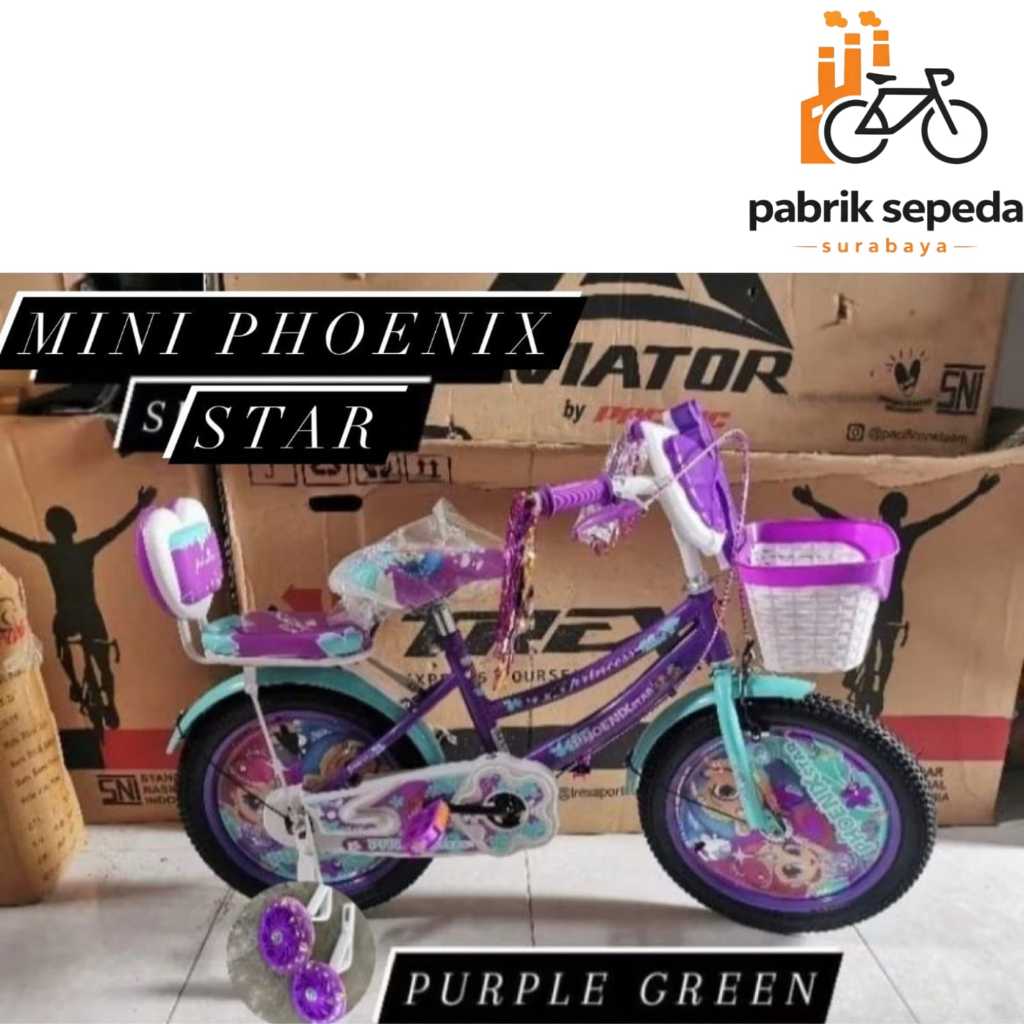 SEPEDA ANAK PEREMPUAN MINI UKURAN 12 PHOENIX STAR LAMPU MUSIK DENGAN WHEELDOF SEPEDA READY SEMUA WAR