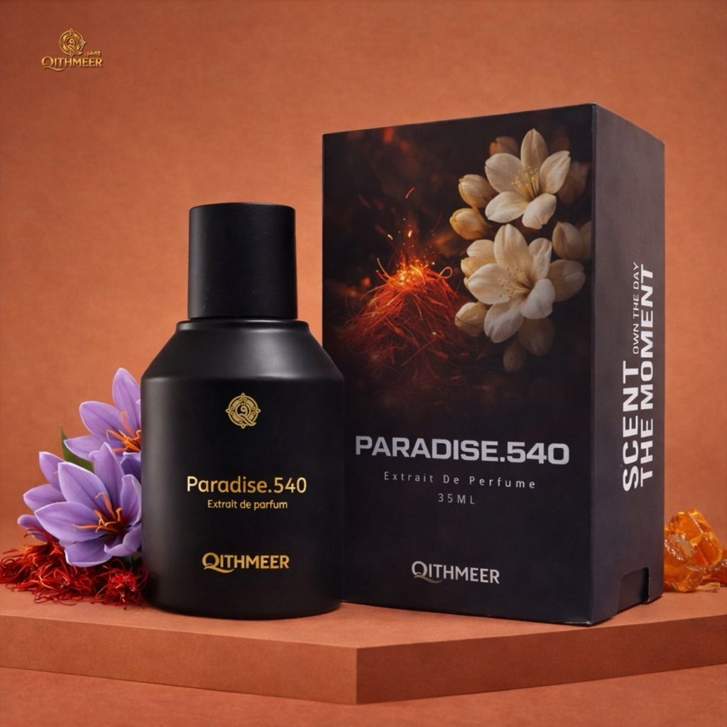 Qithmeer - Parfum Pria/Wanita Paradise.540 Aroma Bunga Saffron, Cedarwoord, Ambergis Minyak Wangi Un