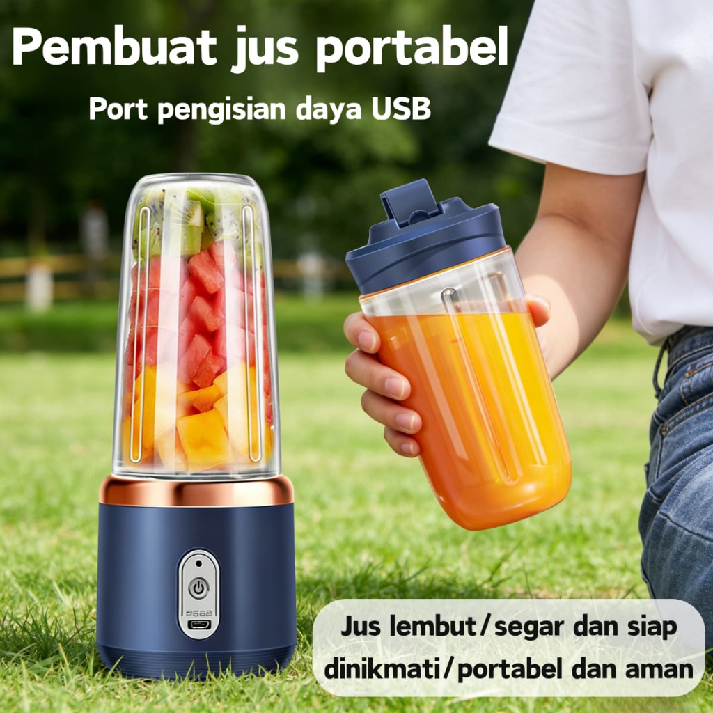 COD - Pembuat Jus Pembuat Jus Kecil Portabel Cangkir Ganda Siswa Rumah Luar Ruangan dengan Tutup Can