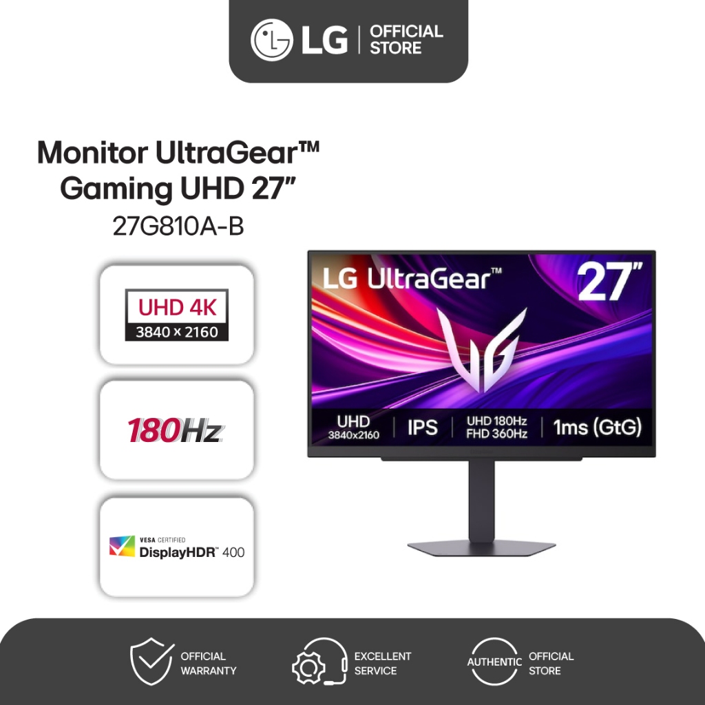 LG Monitor 27 inch Gaming Monitor 4K UHD IPS UltraGear 180Hz Refresh Rate 1ms GTG Response Time AMD 