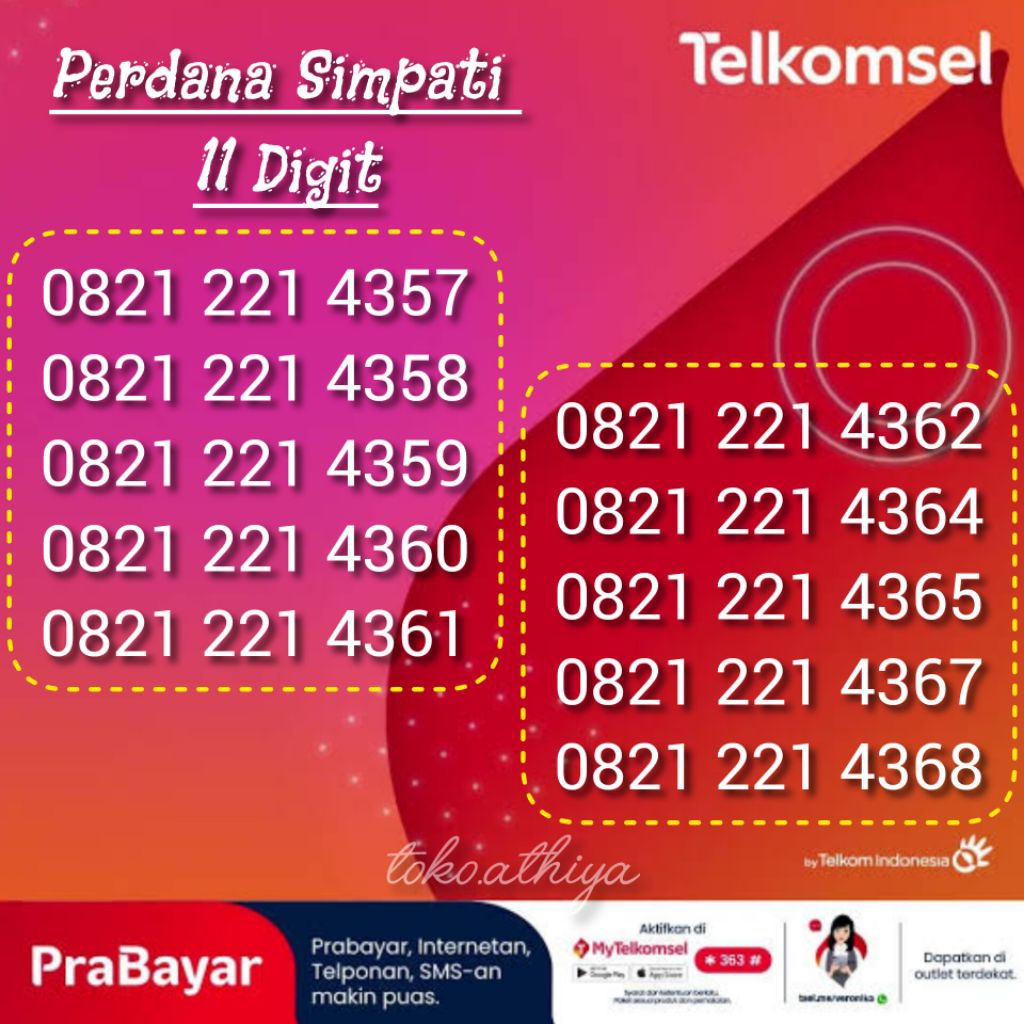 KARTU PERDANA SIMPATI TELKOMSEL 11 ANGKA DIGIT4G 5G KUOTA DATA 3GB 30HARI SEGEL BELUM REGISTRASI