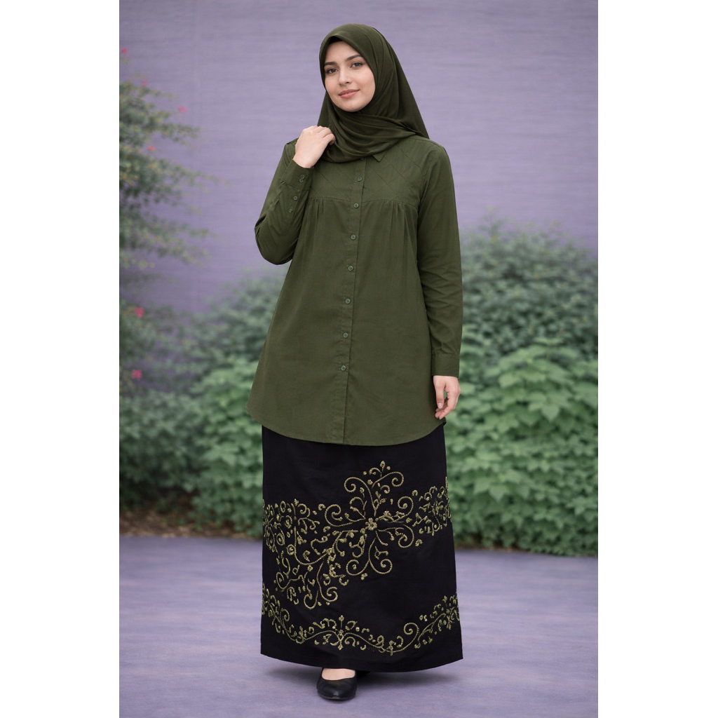 Stelan Tunik Hara Polos + Sarung Tebel Lebar  + Hijab