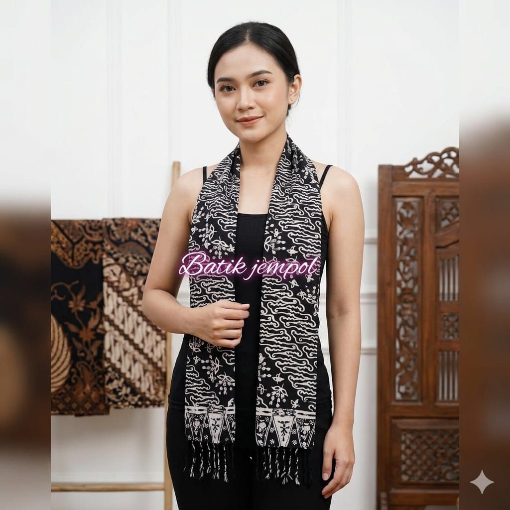Syal batik bahan paris warna hitam - scarf batik