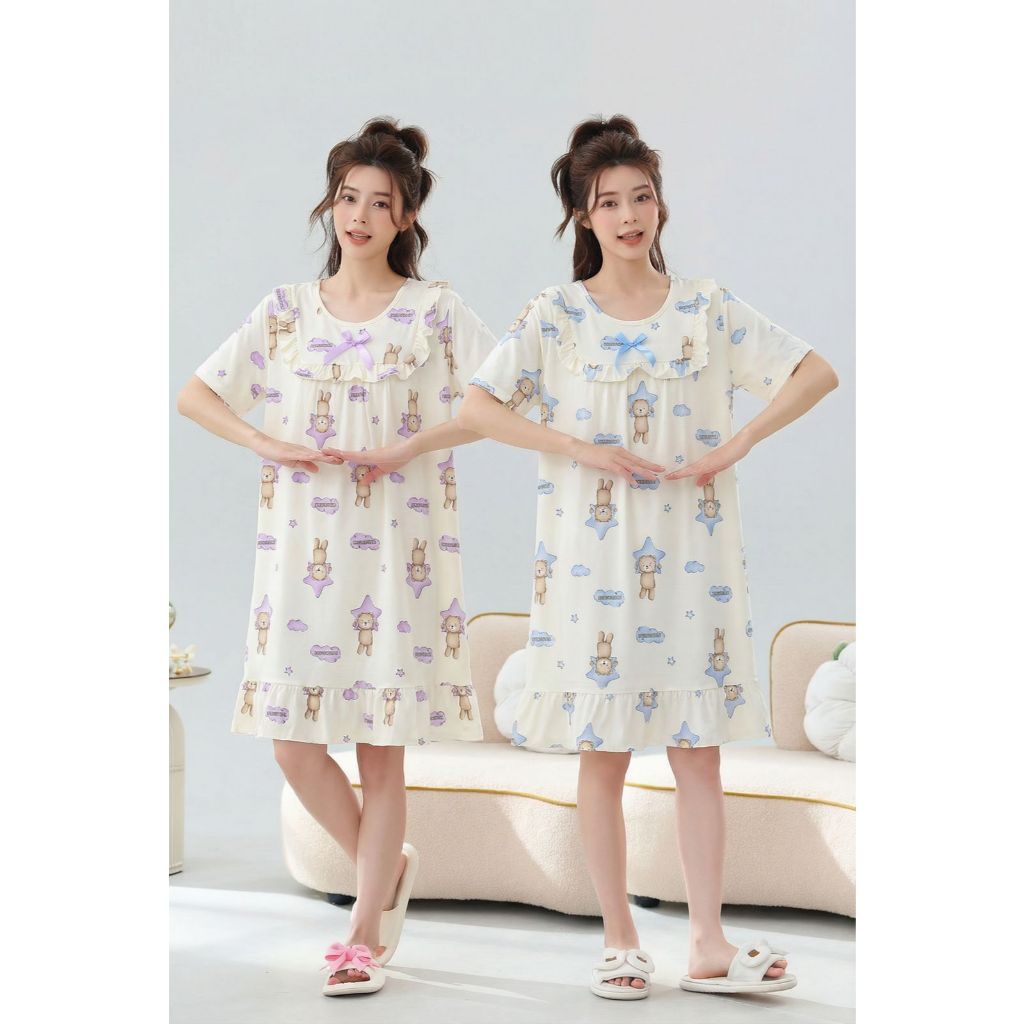 Daster Baju Tidur Wanita Kerah Renda Katun Premium