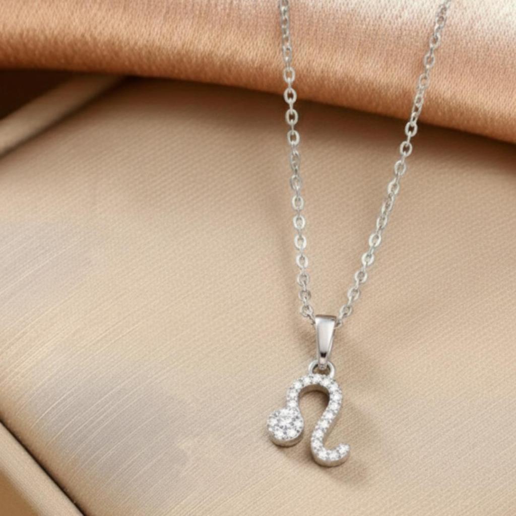 Kalung Titanium Wanita Liontin Zodiak Leo Simbol Singa Permata Zirconia Sparkling Anti Karat Anti Hi