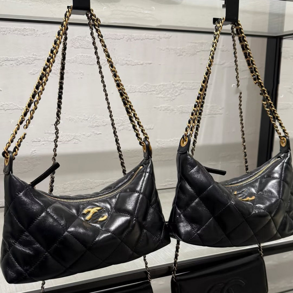 Luxury Black Quilted Shoulder Bag | Tas Bahu Berkarung Hitam Mewah Chain Strap Hobo Bag
