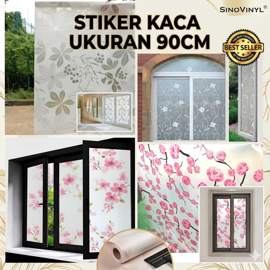 STIKER KACA FILM SUNBLAST LEBAR 90CM DEKORASI PINTU RUMAH JENDELA KAMAR MANDI KACA MOTIF BUNGA DAUN 