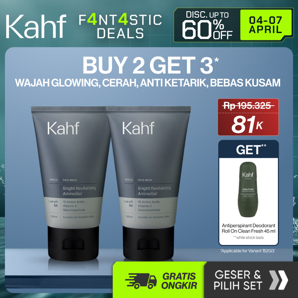[KAHF BUNDLE 2IN1 PAKET FACIAL WASH] Complete Acne Care & Brightening Face Wash Pack 100 ml isi 2 pc
