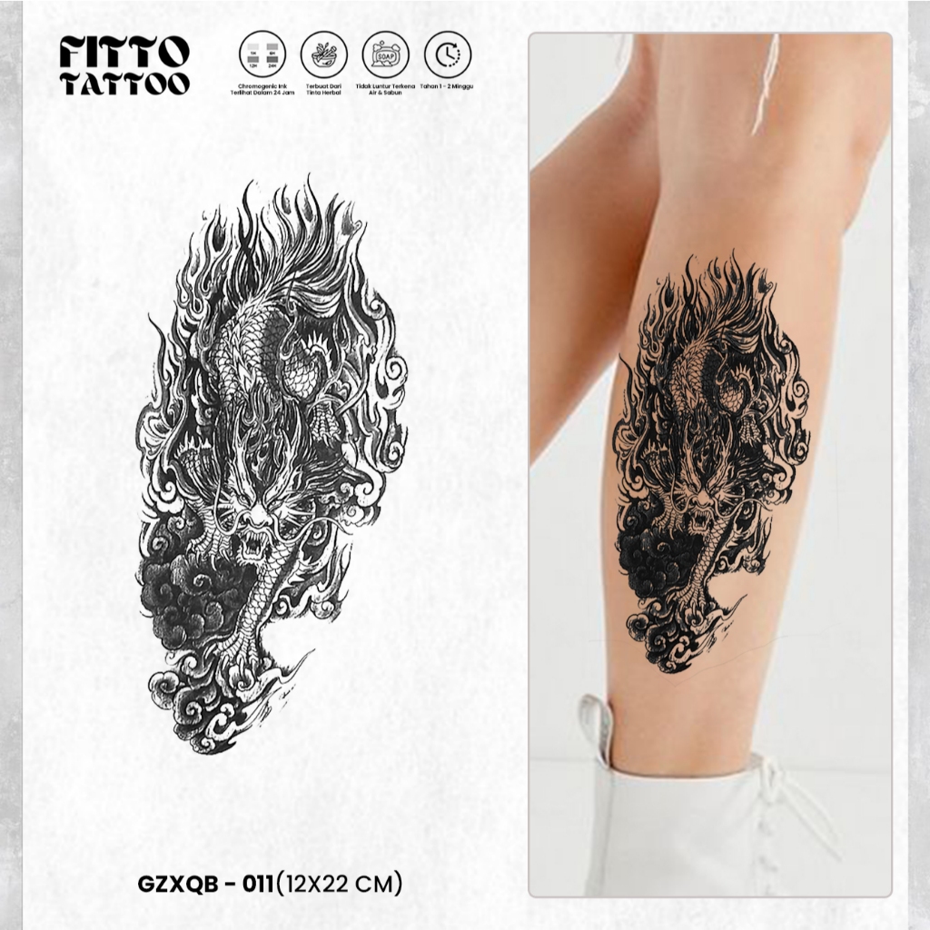 Stiker Tato Temporer Lengan Tatto Singa Naga Burung Phoenix Fruit Ink Premium Anti Air Tahan Lama