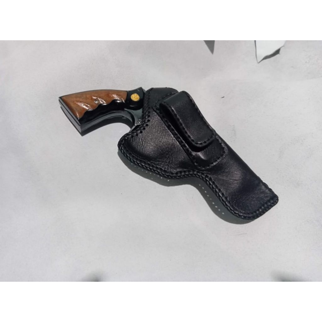 HOLSTER DALAM REVOLVER POLRI SARUNG SENJATA KULIT ASLI MODEL SLIP DALAM PINGGANG