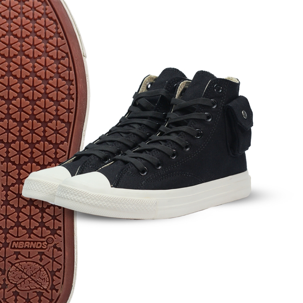 SEPATU TPS CARGO BLACK & WHITE HI NOBRANDS FOOTWEAR