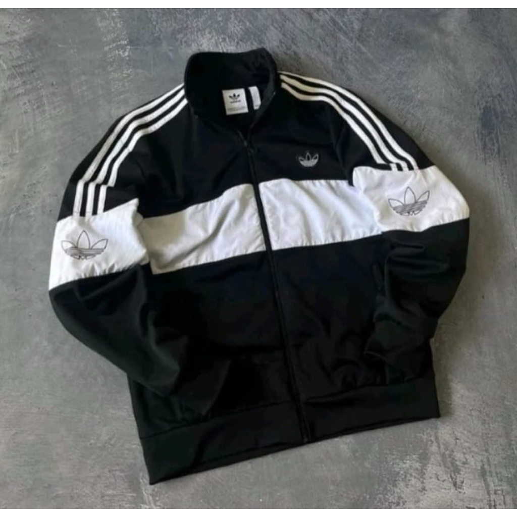jaket treaktop adidas hitam putih ful tag lebel pria wanita terlaris