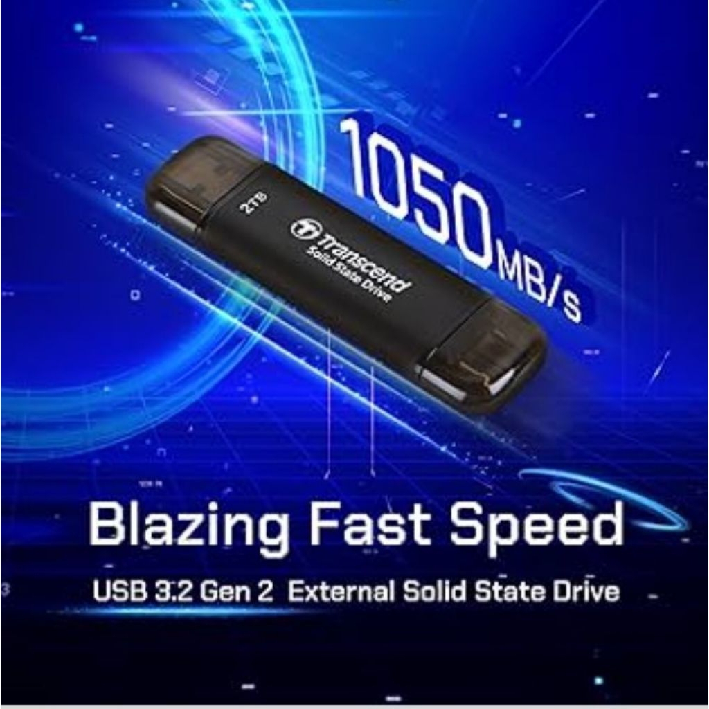 Transcend ESD310 2TB External SSD-Up to 1,050MB/s-Dual USB Flash Drive-USB 3.2 Gen 2 Thumb Drive Pho