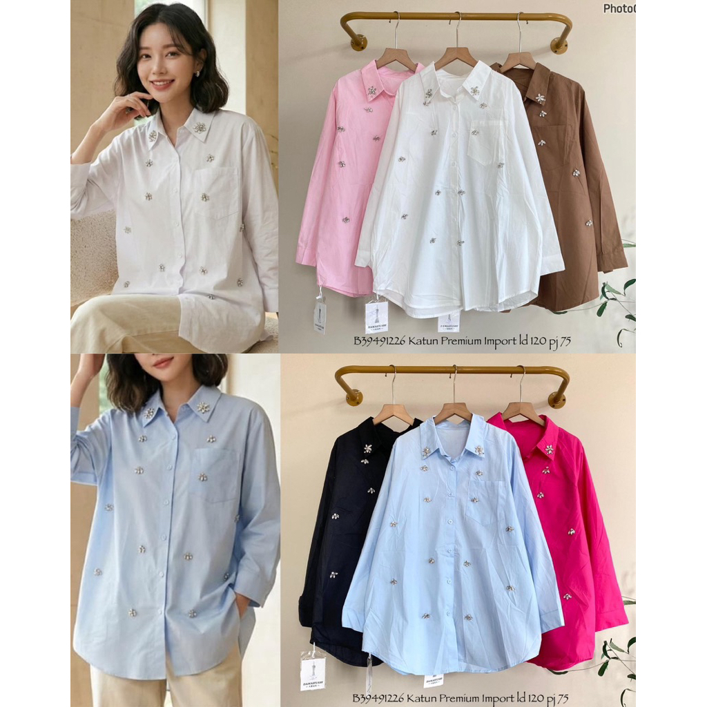 Baju Kemeja Katun Premium LD 120 Wanita / Fashion Atasan Katun Poplin Cewek Terbaru