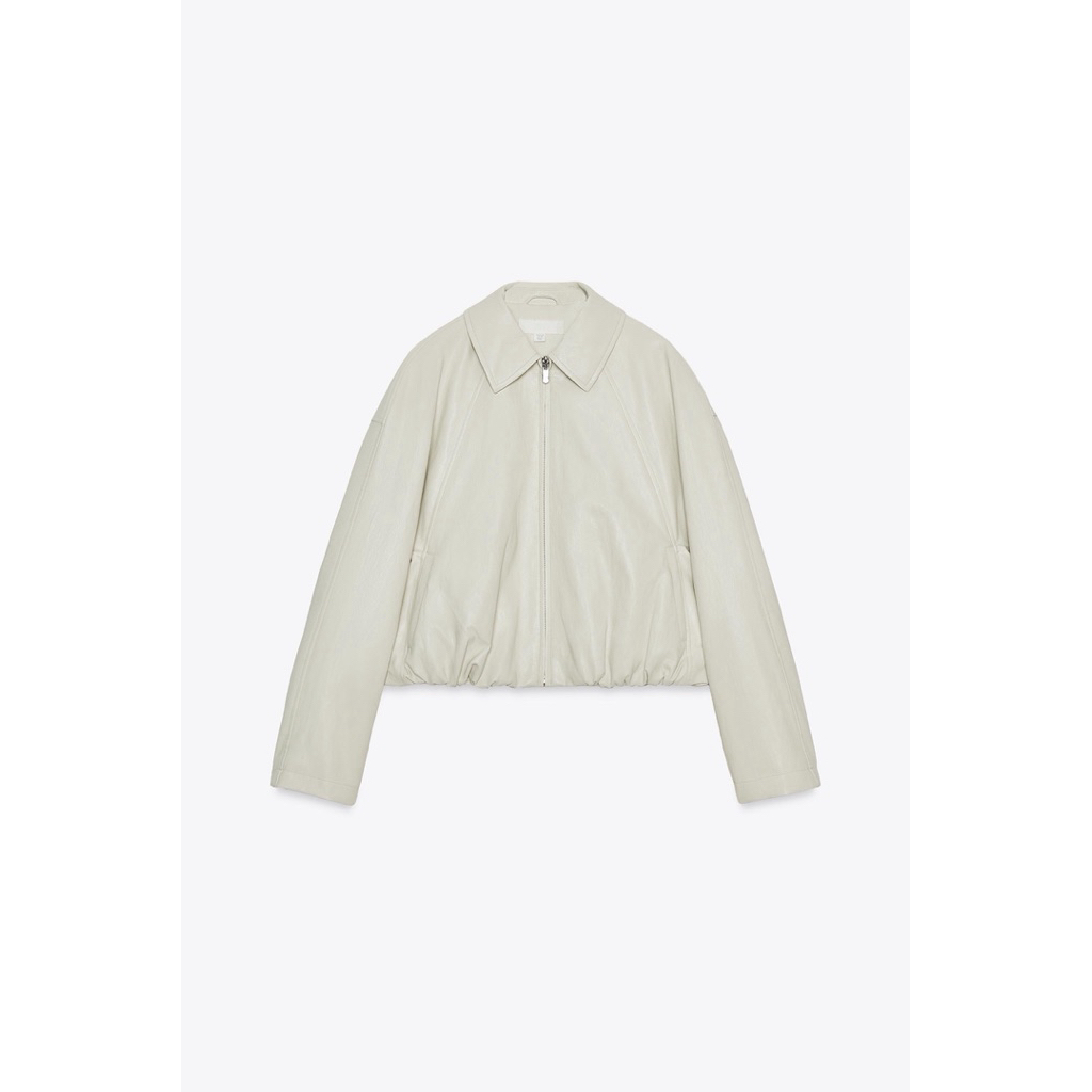 ZARA preloved FAUX LEATHER BOMBER JACKET ECRU