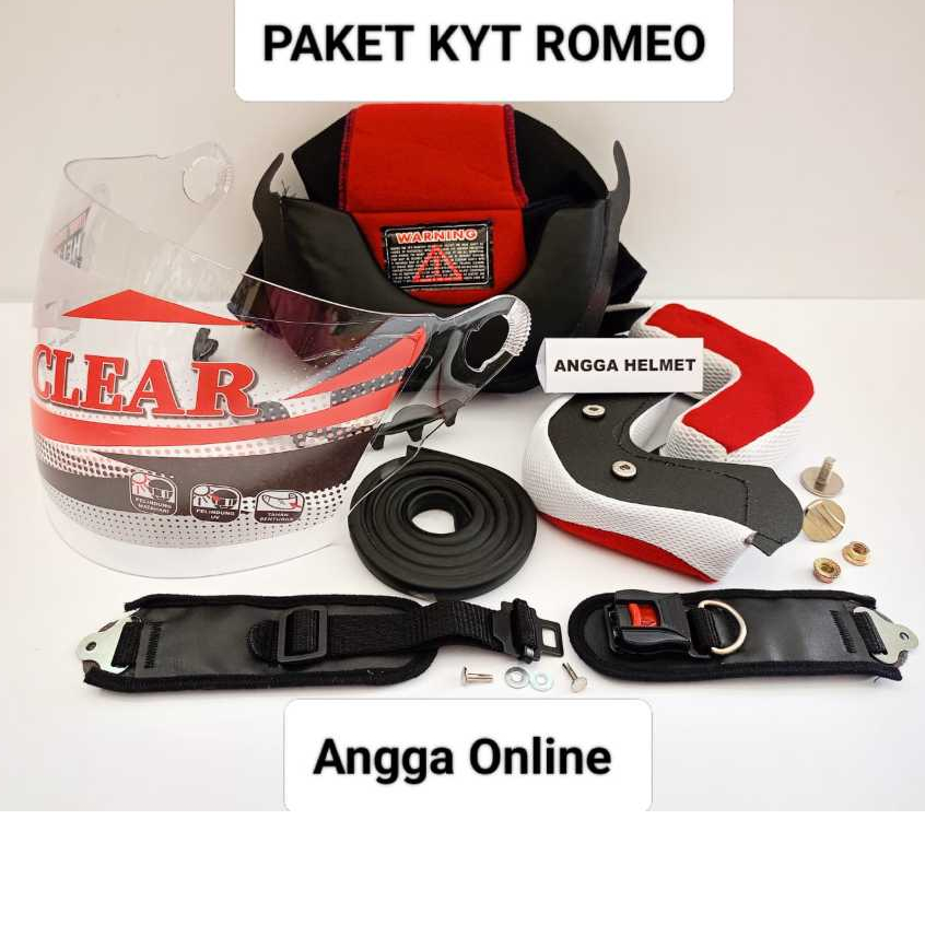 PAKET SPAREPART HELM KYT ROMEO. BUSA HELM KYT ROMEO+ KACA HELM + BAUT MUR + TALI HELM BONUS PAKU BEL