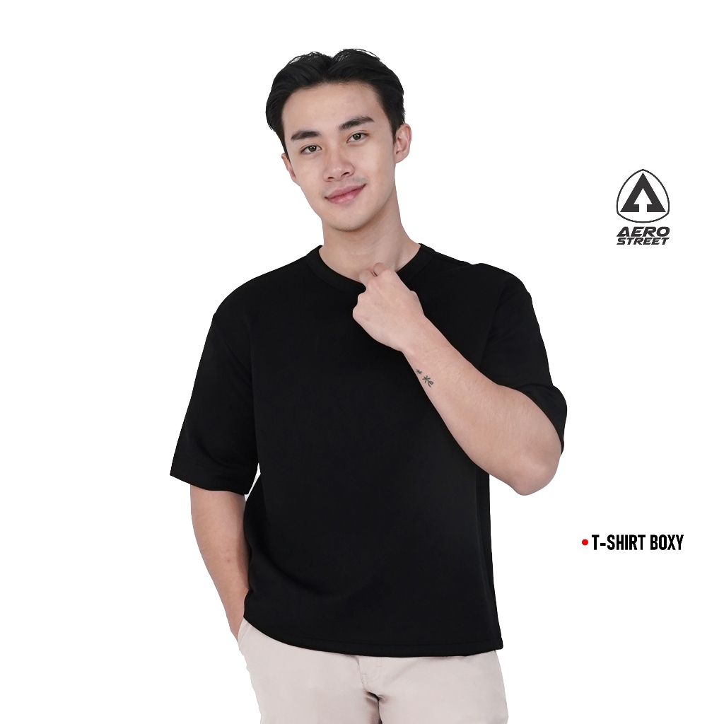Aerostreet Zyro Kaos Pria Boxy Fit Black T-shirt Cowok Men Casual Basic Minimalis Tidak Mudah Kusut 