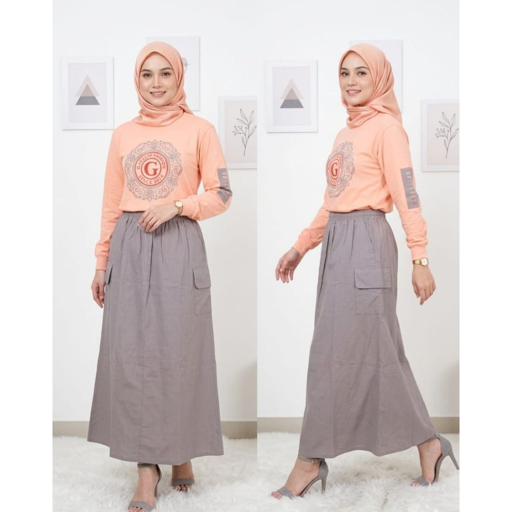 Setelan Rok Wanita Terbaru 2026 | Setelan Combed Mix Twill Street LD 110 | Baju Muslim Casual Kekini