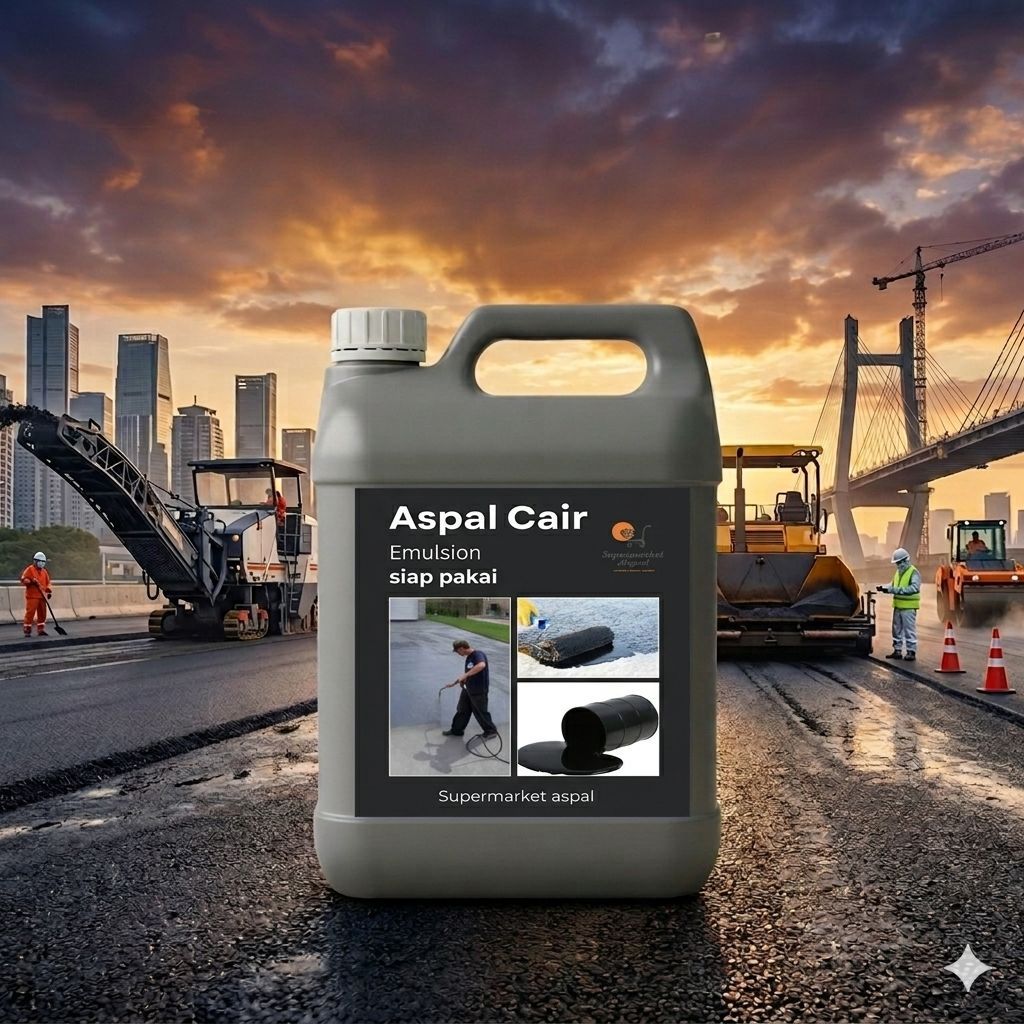 ASPAL CAIR EMULSI  5 liter serbaguna untuk lapis perekat aspal jalan dan bangunan anti bocor