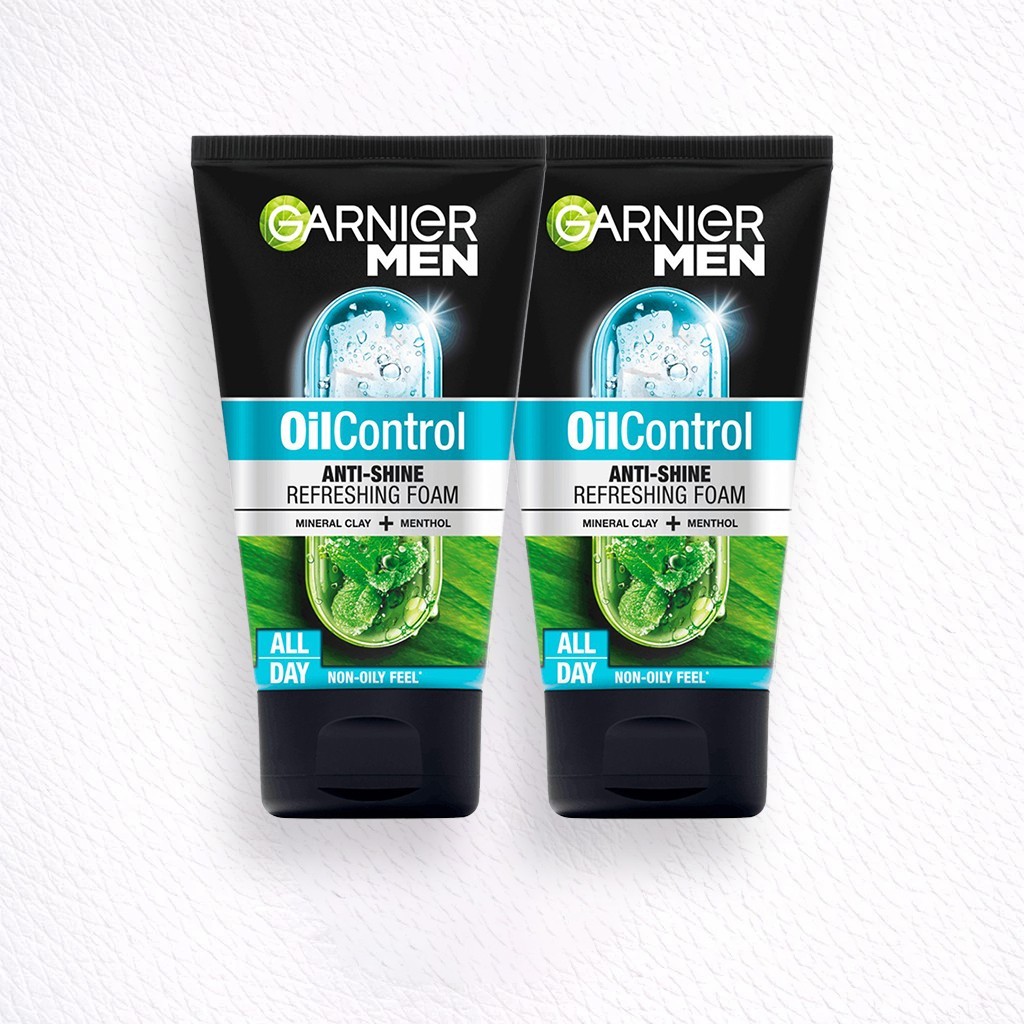 2PCS Garnier Men Turbolight Oil Control Cooling Foam Anti Shine 100ml Skincare Facial Wash Brighteni