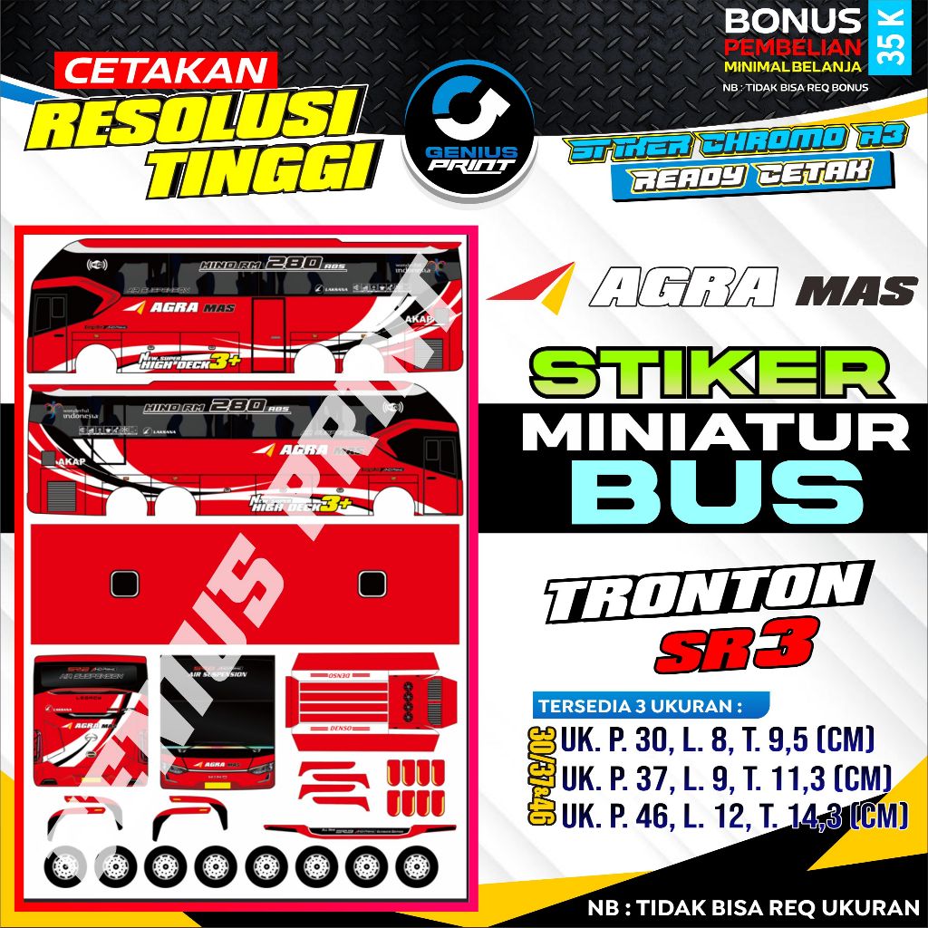 Stiker Miniatur Bus [ SR3 Tronton ] Livery STJ Draka | Agra Mas | Dewi Sri | Mahendra Transport | Ma