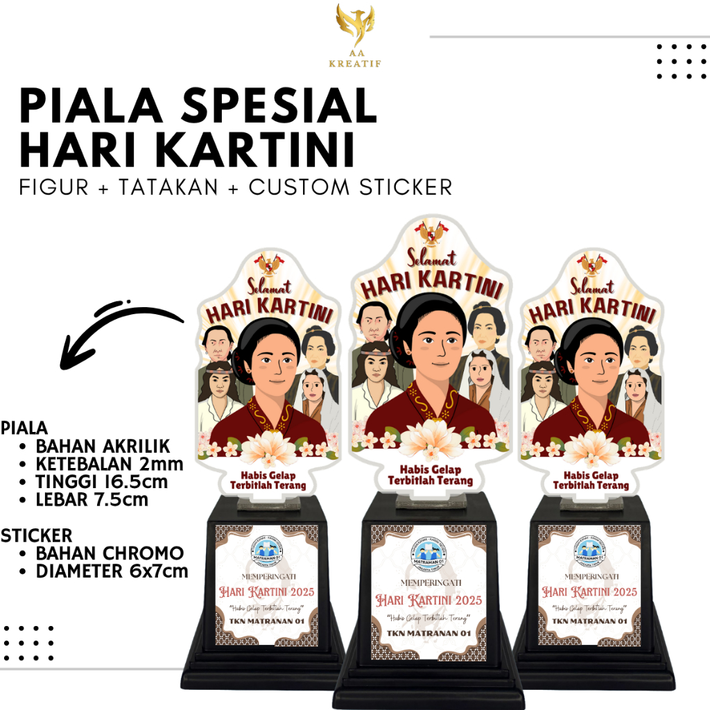 Piala Akrilik Hari Kartini Sticker Custom Plus Tatakan Penghargaan Kejuaraan Lomba 21 April by AAS