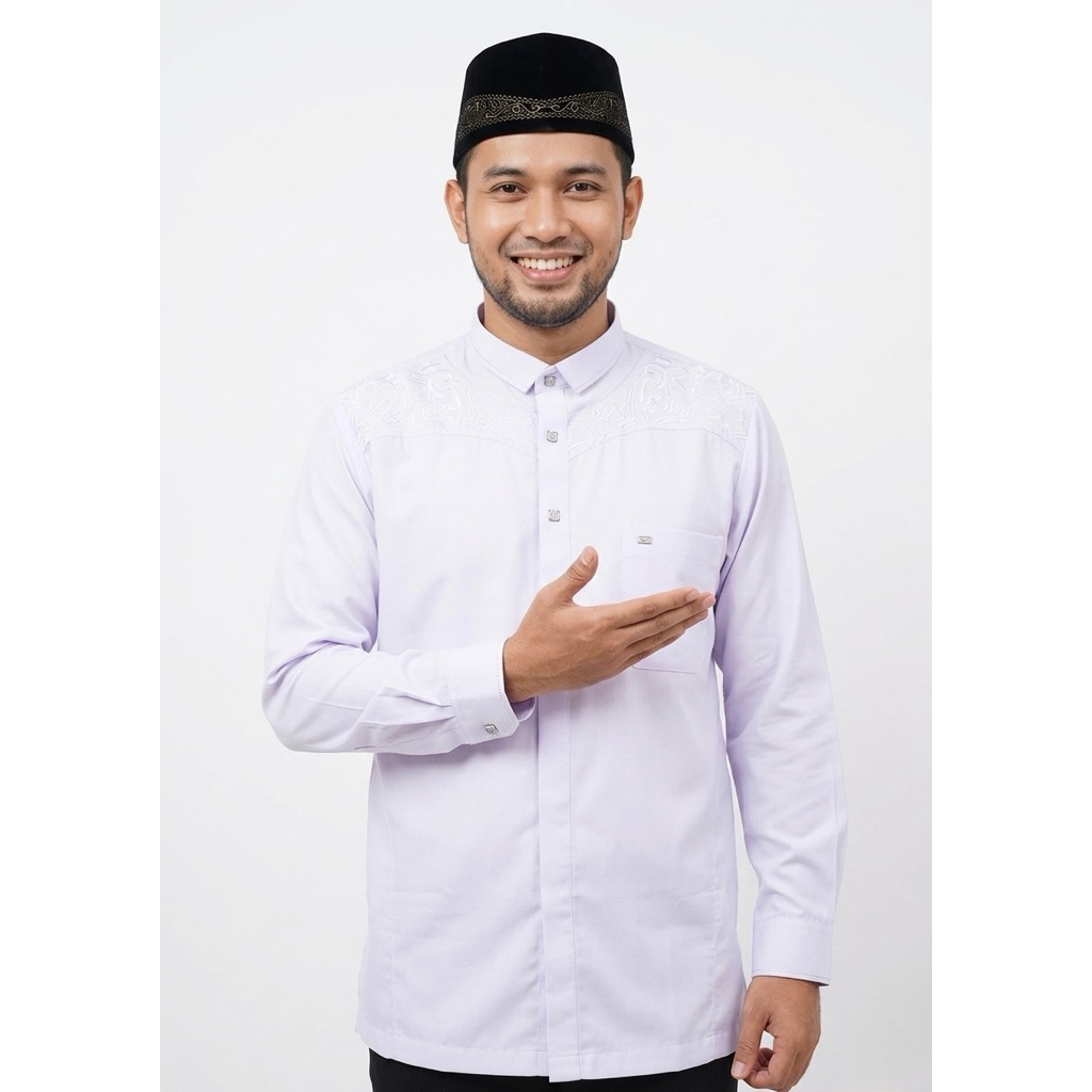 Baju taqwa modern pria Koko al wafa signature bordir lengan manset putih