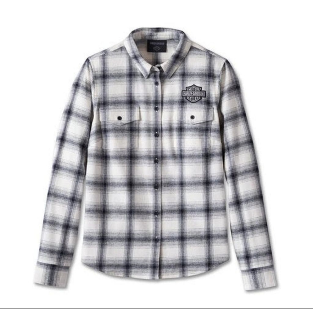 KEMEJA ORIGINAL GENUINE HARLEY DAVIDSON WOMEN'S OLD AMERICAN RETRO FLANEL CLOUD DANCER | LONG SLEEVE