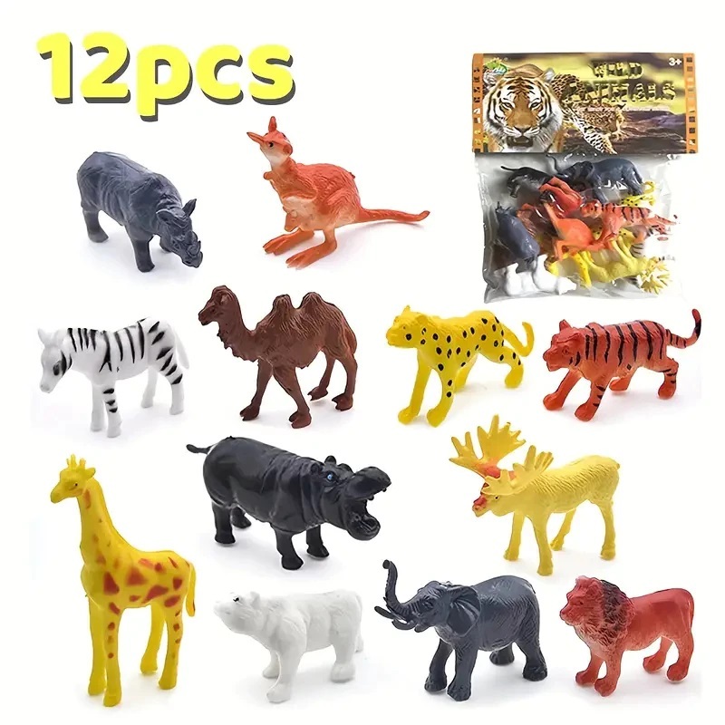 DBC MAINAN HEWAN KARET SET ISI 12 PCS WILD ANIMALS hewan miniatur zoo ternak COD SNI PROMO MURAH