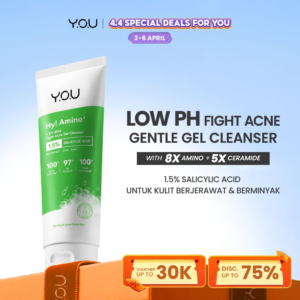 YOU Hy Amino+ 1.5% BHA Fight Acne Gel Cleanser Amino Facial Wash Low pH Gentle Gel Salicylic Acid Ac