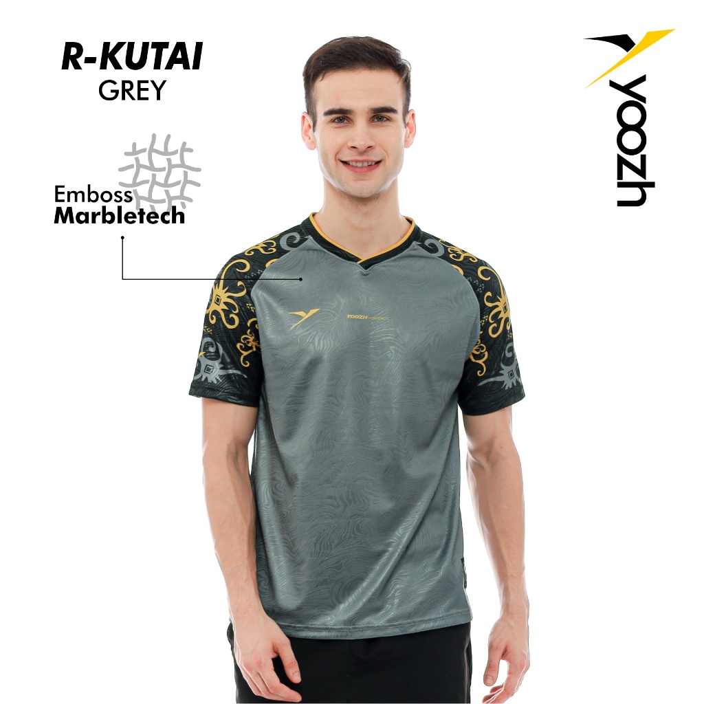 Yoozh R-KUTAI GREY kaos olahraga baju badminton jersey badminton original kain emboss marble