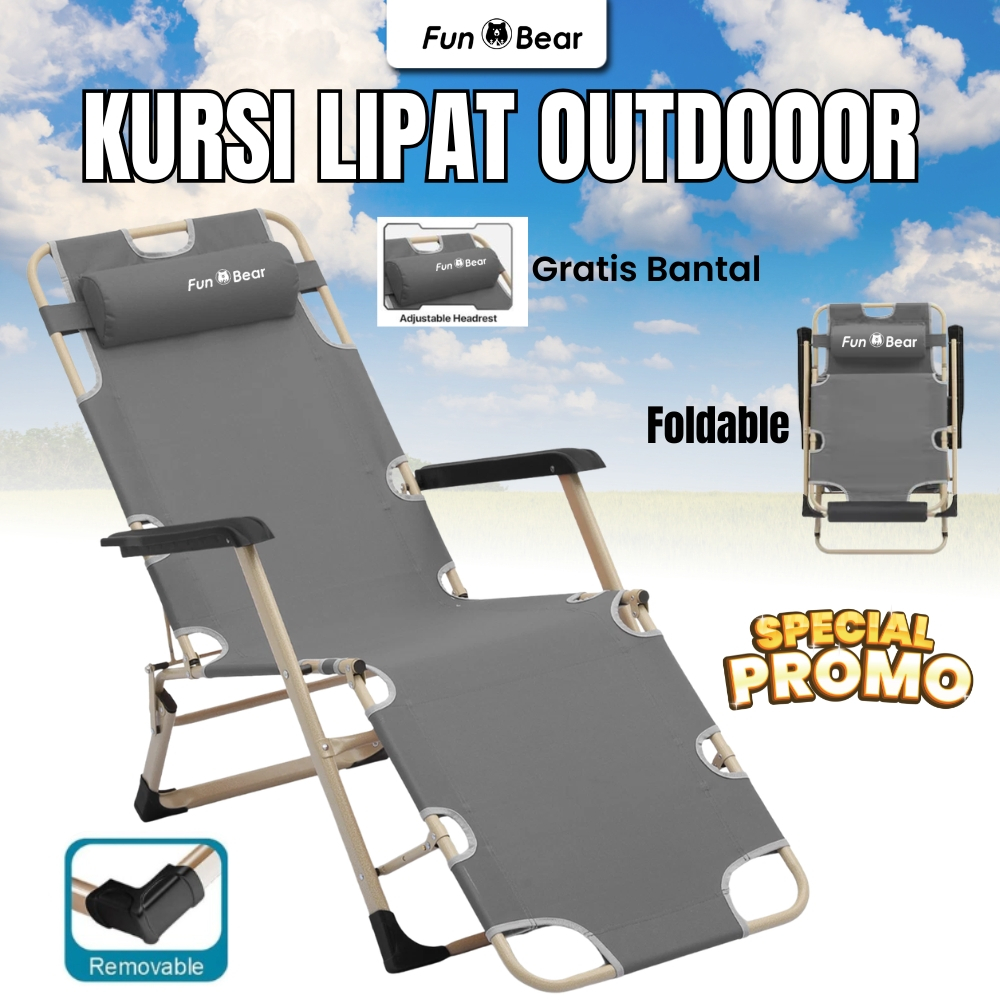 Fun Bear Kursi Malas Lipat Portable Reclining Outdoor Kursi Malas Tempat Tidur Lipat Portable