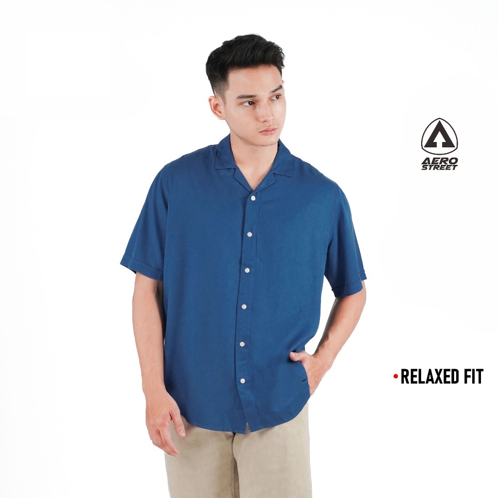Aerostreet Kemeja Rayon Marva Prussian Blue Hawai Polos Cerah QABAA