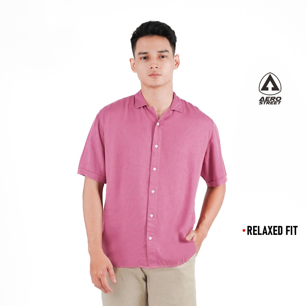 Aerostreet Kemeja Rayon Marva Dusty Rose Hawai Polos Cerah Pria Wanita QABAA