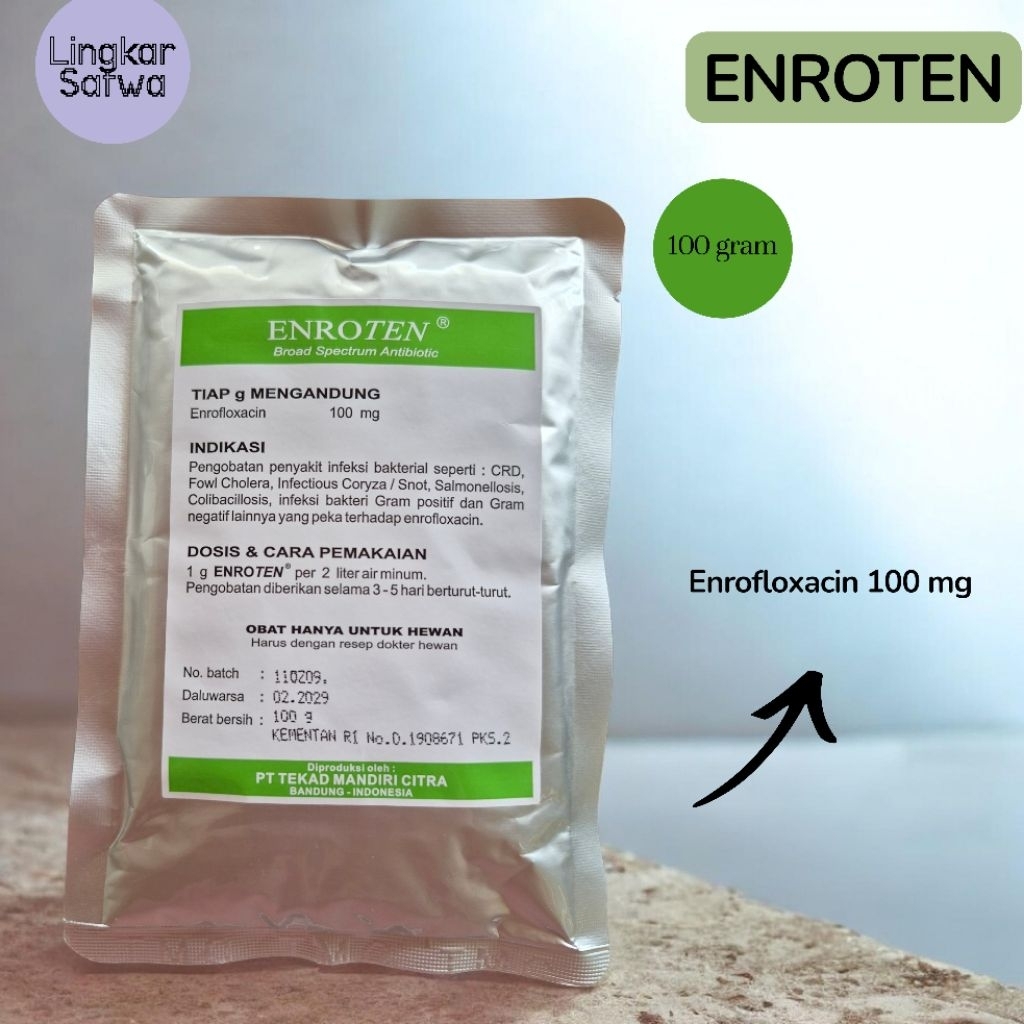Enroten 100 gram / Untuk penyakit pernafasan dan pencernaan diare pada hewan ternak