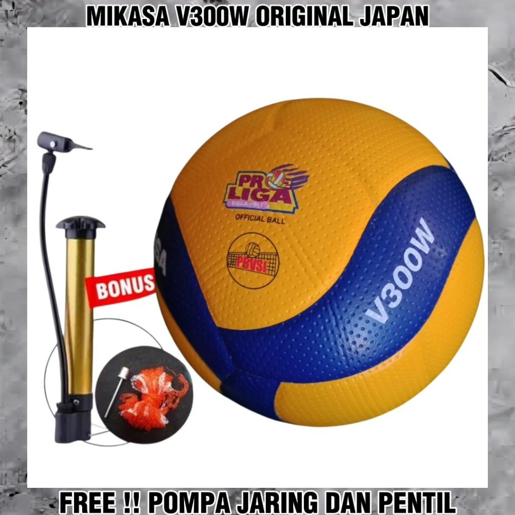 BOLA VOLI MIKASA V300W ORIGINAL JAPAN GLOSSY BINTIK KULIT JERUK - BOS IBUN