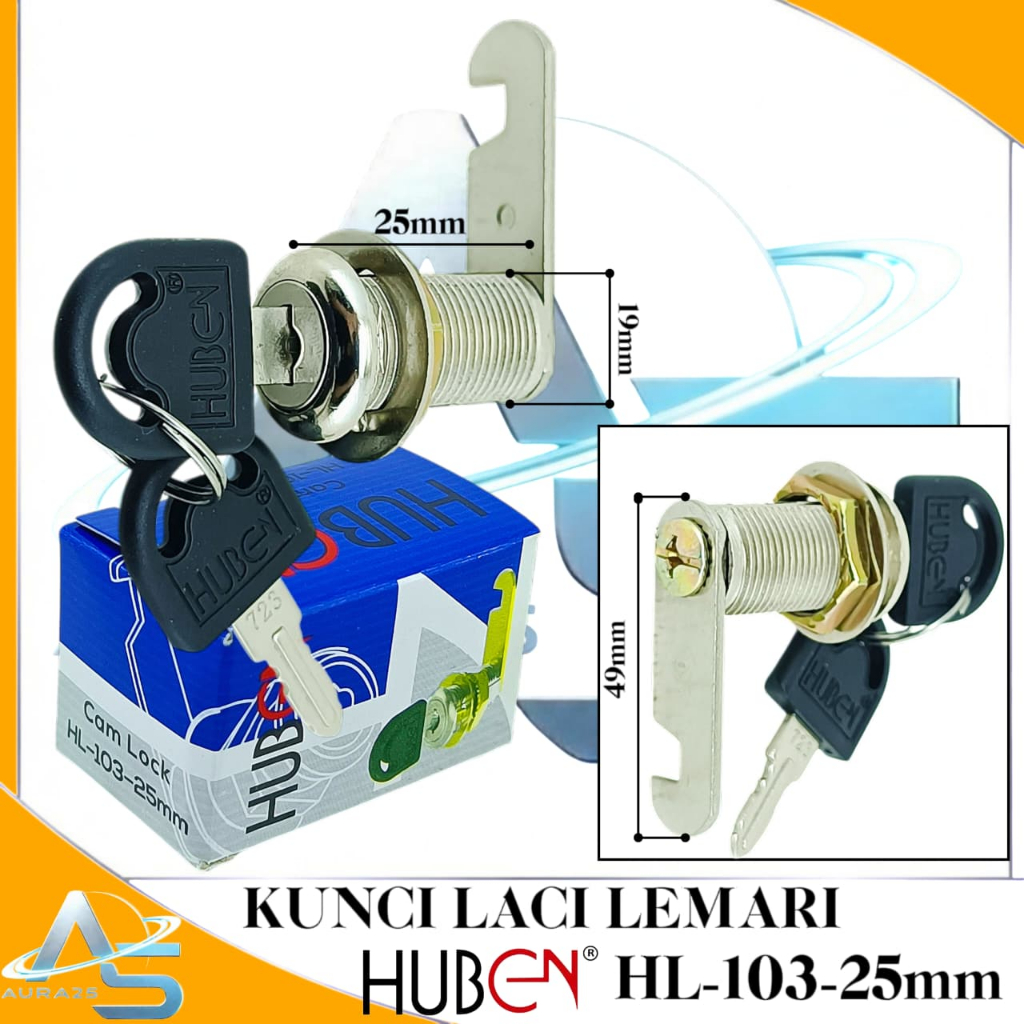 HUBEN HL-130-25mm Kunci Laci Lemari/Kunci Loker Cabinet 19mm