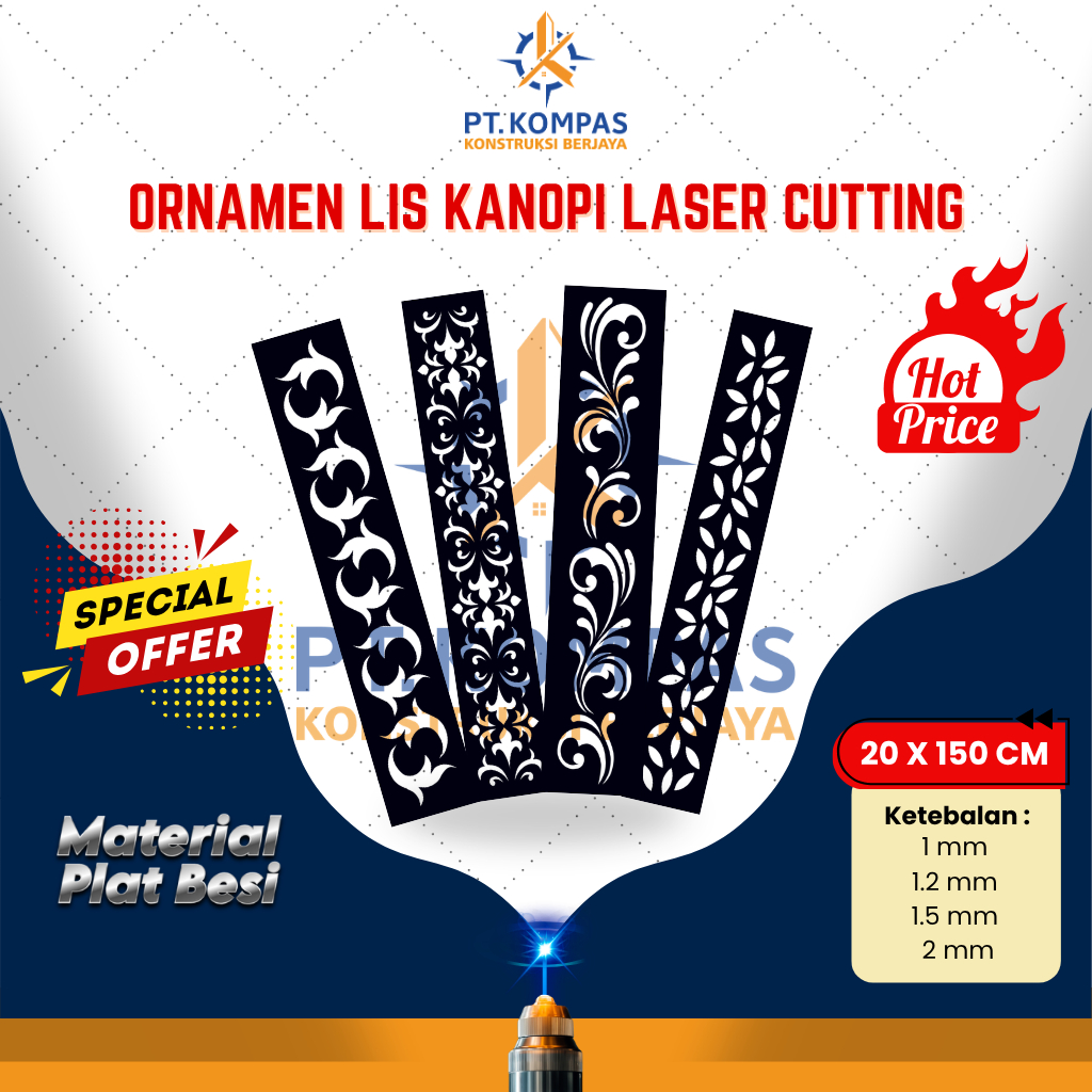 Ornamen Lis Kanopi Laser Cutting 20x150 CM