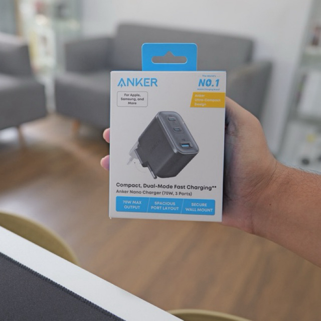Anker Adapter Nano 70w Double Gan Fast Charging 3 Port