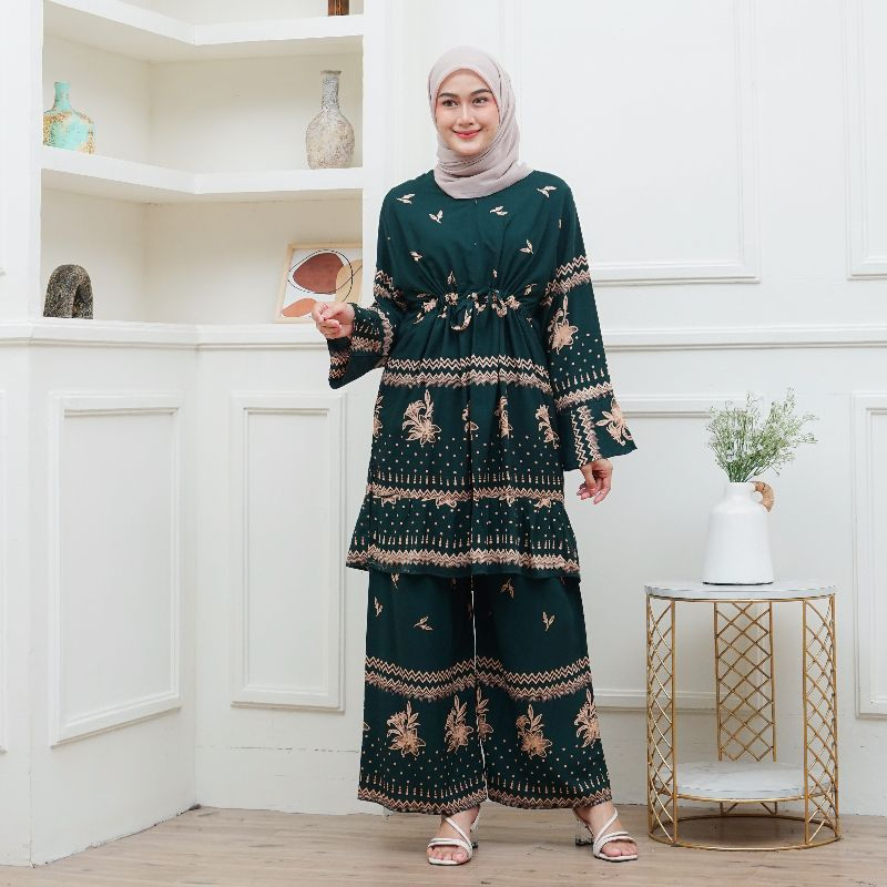 Setelan One Set Tunik Tunic Baju Atasan Wanita Muslimah Remaja Dewasa Lengan Panjang Lebaran Hari Ra