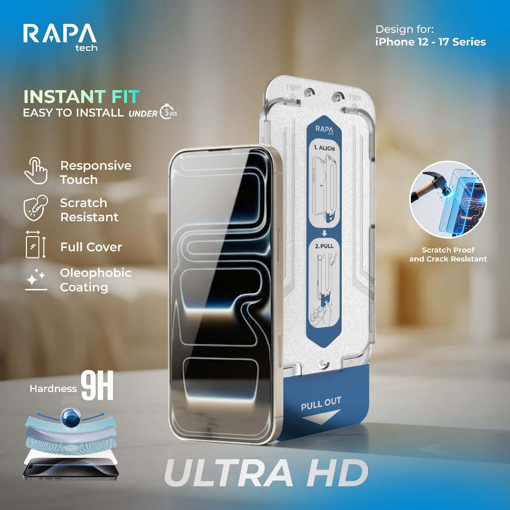 RAPAtech Tempered Glass iPhone 13/14/15/16/17 Pro Max Plus Air Series Clear Privacy Full Cover Anti 