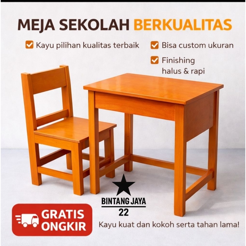 Meja Kursi Kayu Sekolah SD SMP Meja Belajar Anak Murah