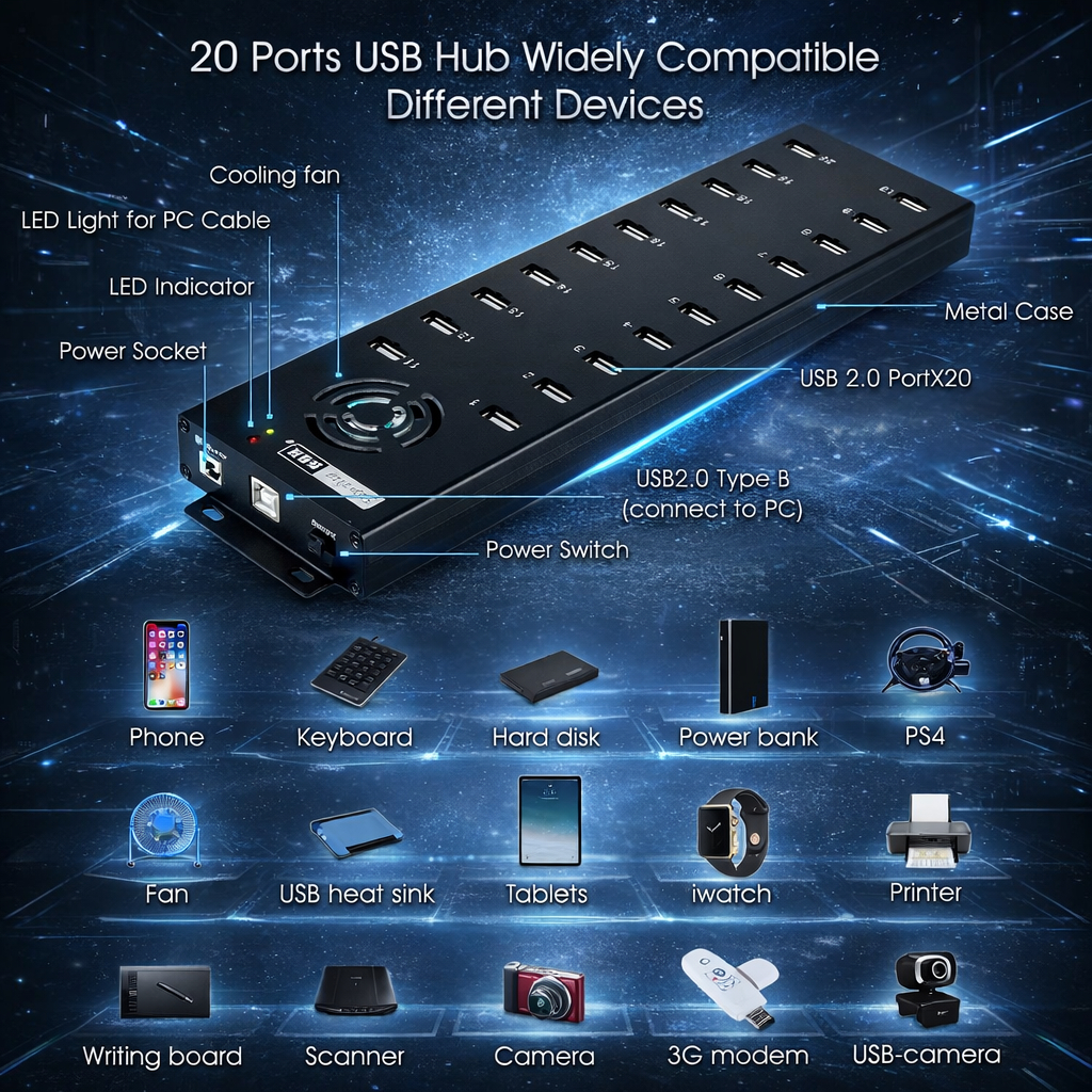 SMARTCOM - Industrial USB Hub 20 Port Sipolar A805 ORIGINAL