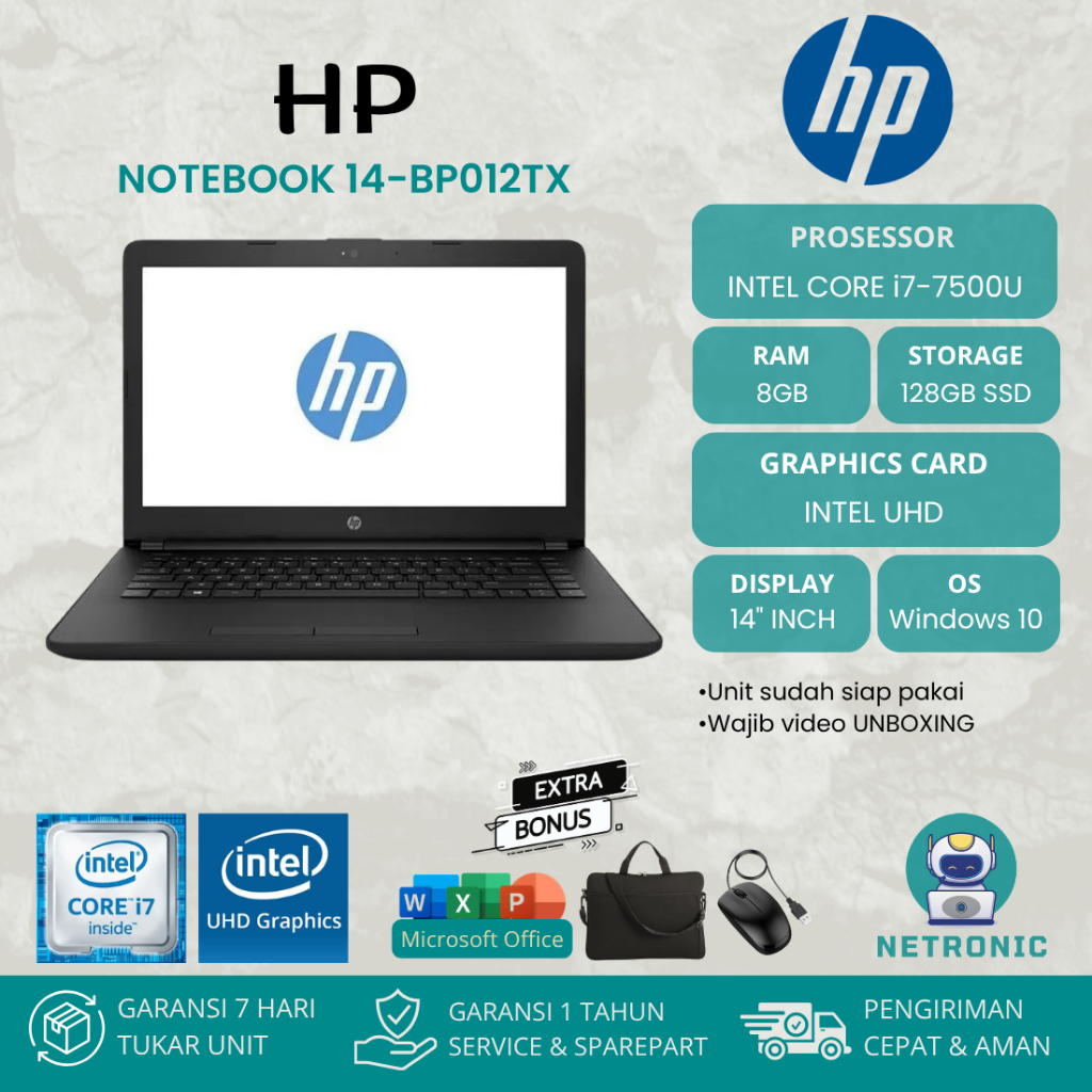 HP NOTEBOOK 14-BP012TX INTEL CORE  i7-7500U RAM 8GB SSD 128GB 14" INCH HD