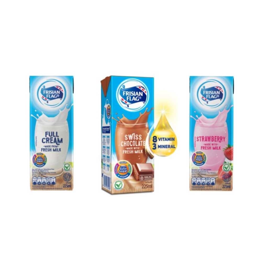 Frisian Flag Susu UHT Rasa Cokelat, Full Cream dan Strawberry Kotak 225ml