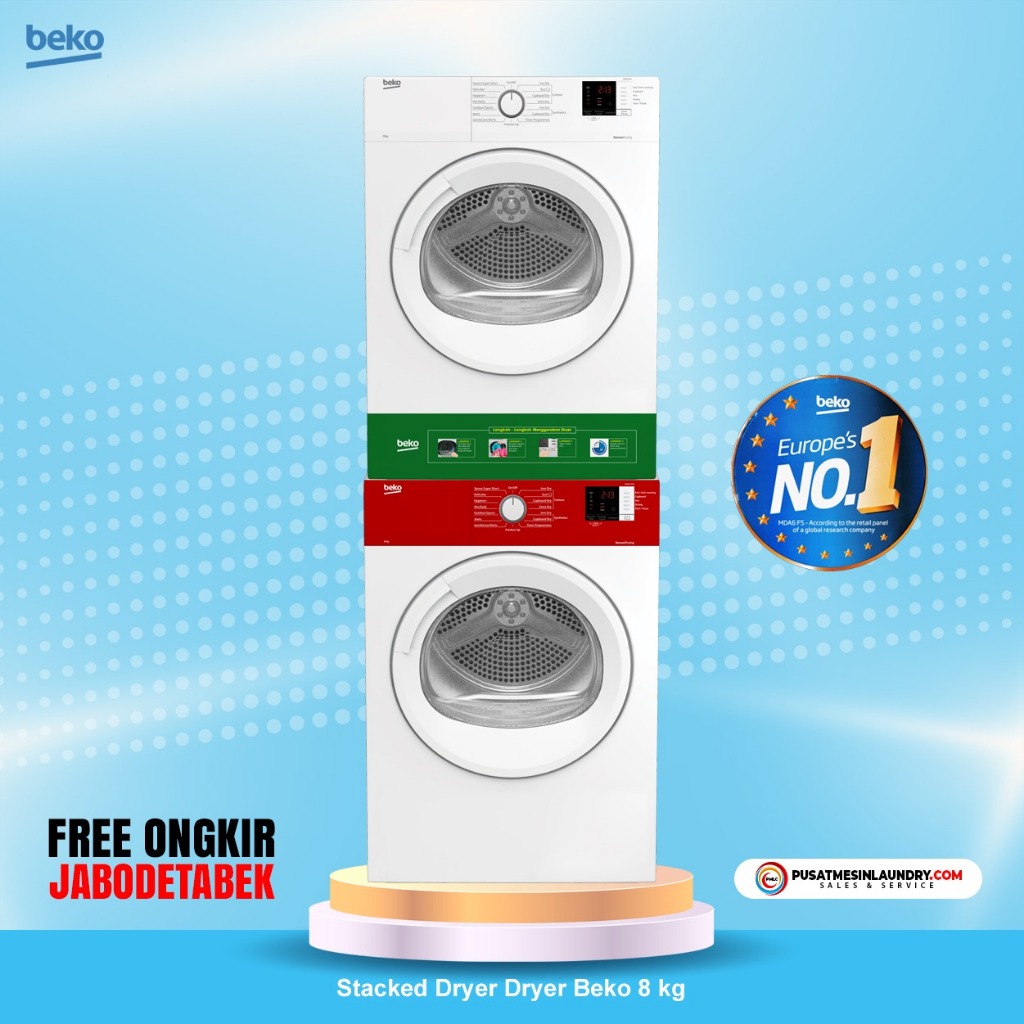 Beko Set Stack Mesin Pengering 8kg Konversi Gas & Mesin Pengering 8kg Konversi Gas BBDD8