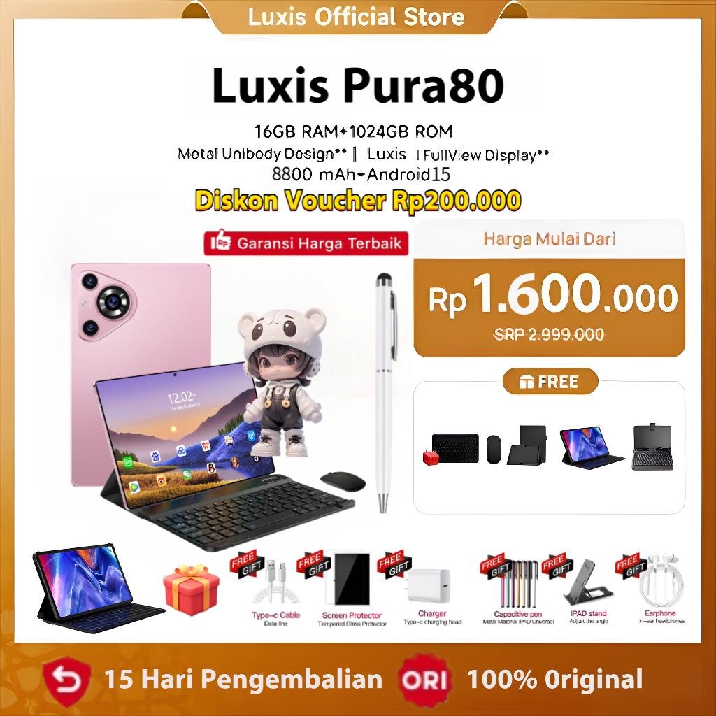 [Free Mouse Keyboard Case] Luxis Tablet Pura80 (16GB+1024GB)11.6inch"lPS Screen Tablet Android15 880